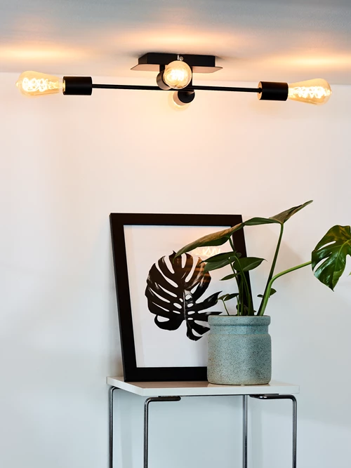 Lucide LESTER - Plafonnier - 4xE27 - Noir - ambiance 1